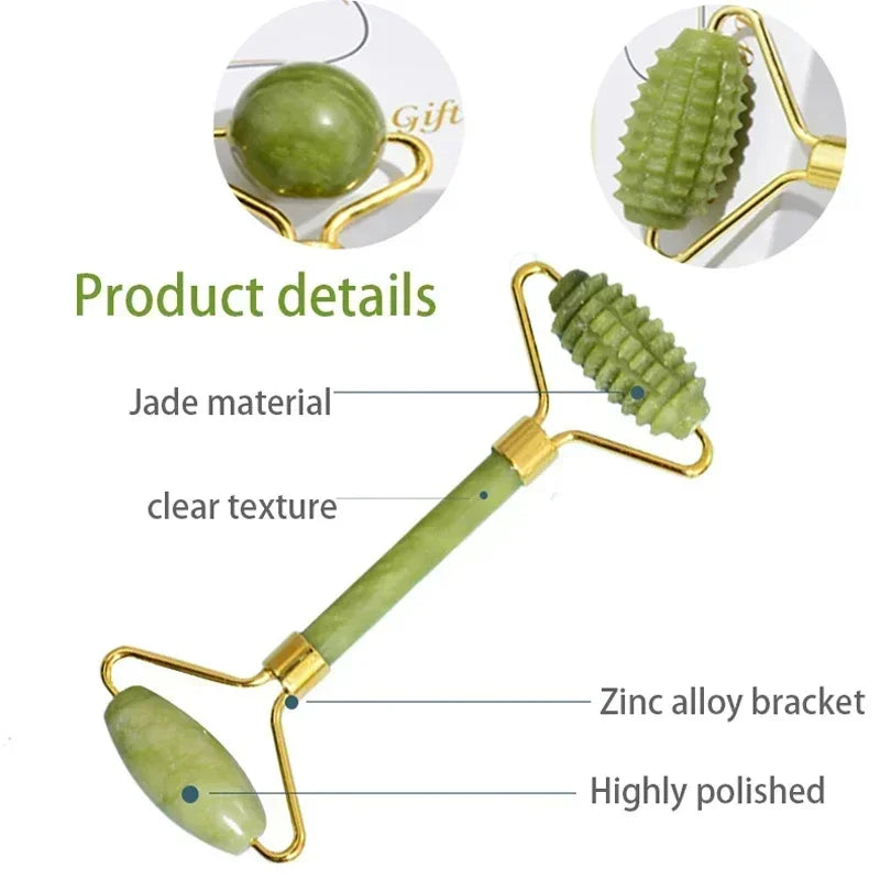 Jade Facial Roller & Gua Sha Set — De-Puff, Sculpt & Glow with Korean Beauty's Favourite Duo